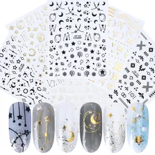 8 шт 3D наклейки для ногтей, золотые, серебристые, белые, черные полые Слайдеры для ногтей, сердце, луна, проволока, украшения для ногтей, JICB133-141-1
