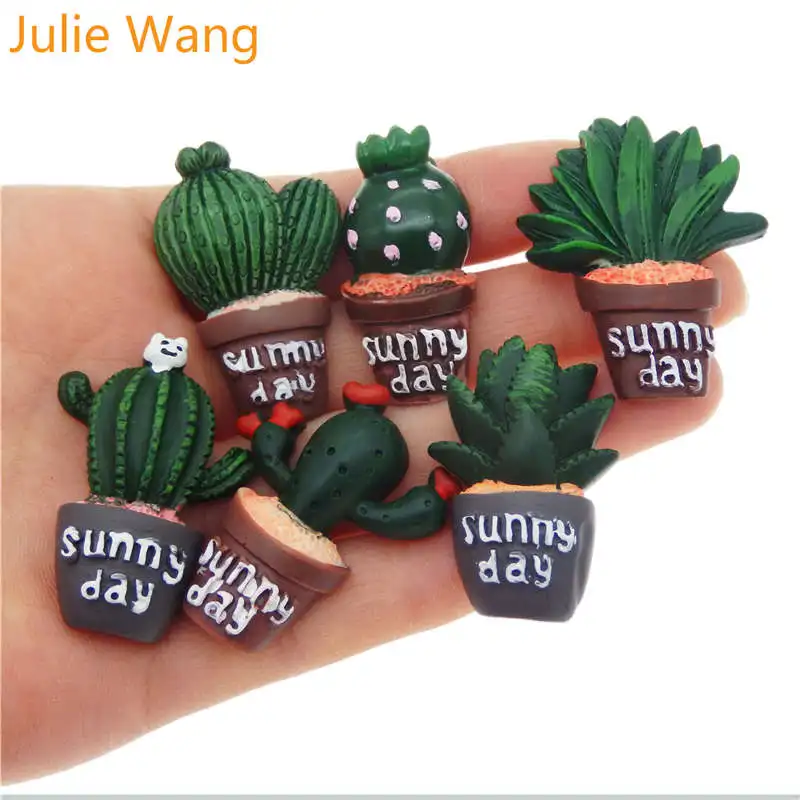

Julie Wang 6PCS Resin Cactus Flatback Green Potted Plants Cabochon Charms Sunny Day Pendant Jewelry Making Accessory Phone Decor