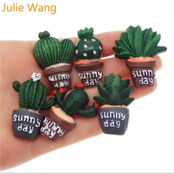 

Julie Wang 6PCS Resin Cactus Flatback Green Potted Plants Cabochon Charms Sunny Day Pendant Jewelry Making Accessory Phone Decor