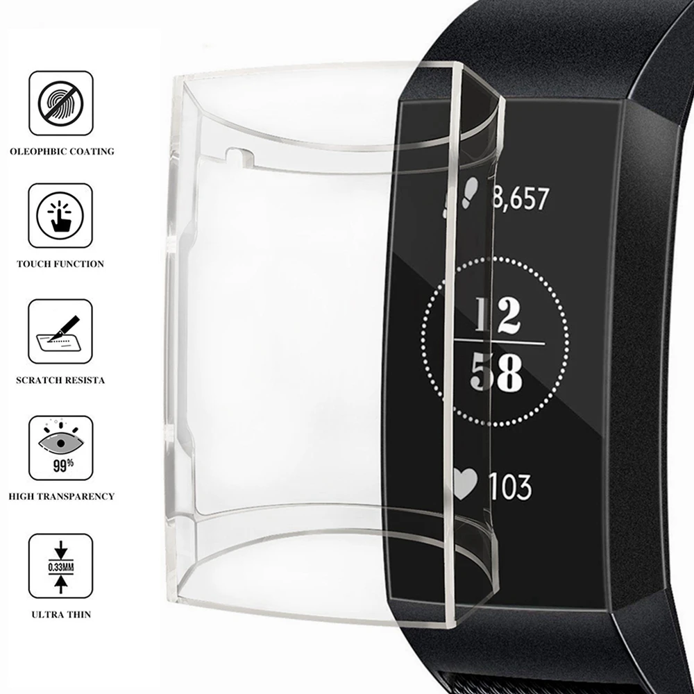 

TPU Transparent Protective Case Cover for Fitbit Charge 3 Silcone Soft Clear Cases Shell Smart Band Watch Dial Screen Protector