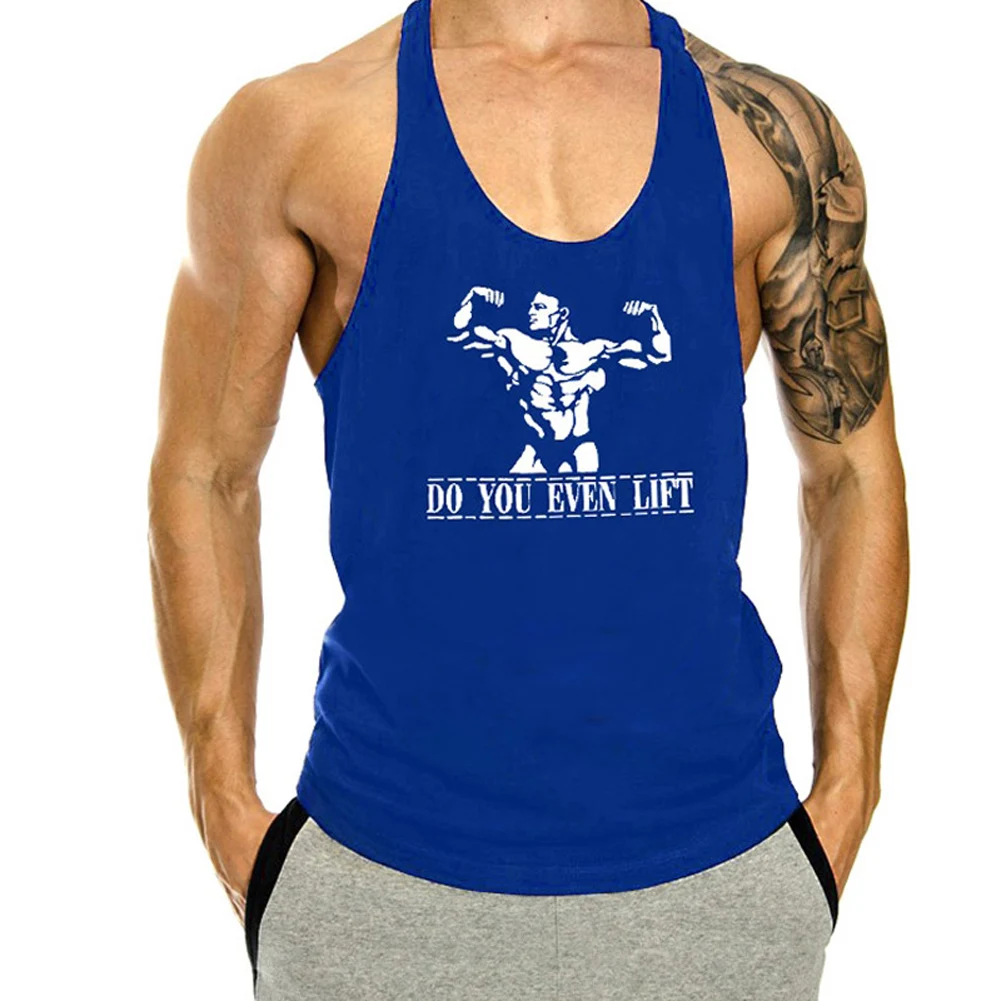 Men Plunging Round Neck Print Sports Tank Top