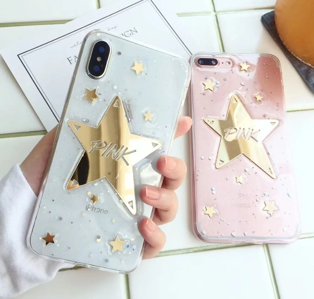 

Pink Pentagram For iPhone 6 6s Luxury Glitter Bling Soft TPU Cover case For iPhone X 7 6 S 7 plus 8 8 plus phone case