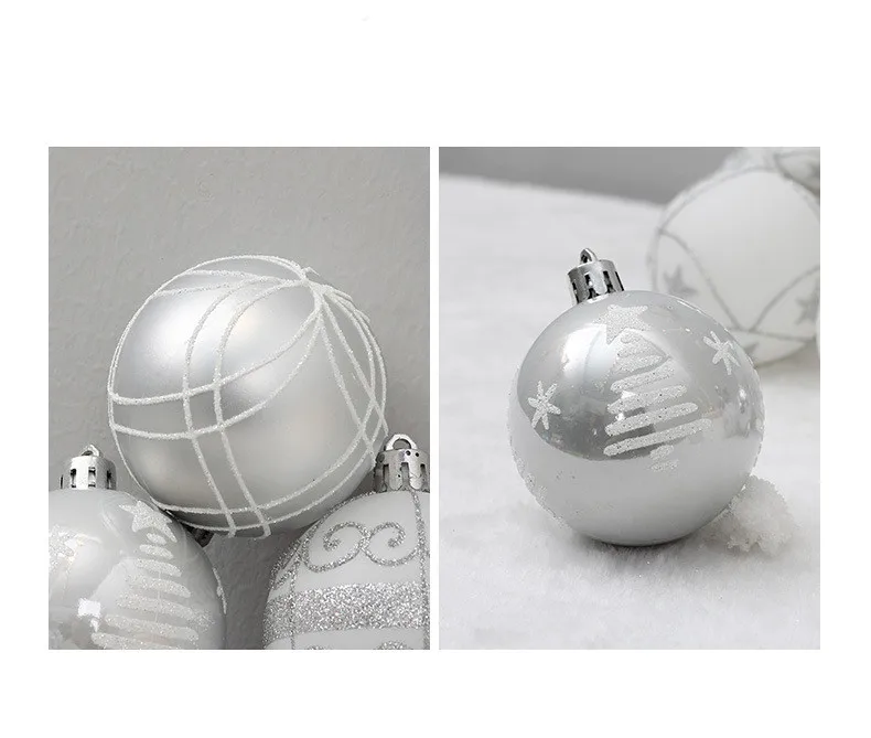 24pcs 6cm silver kawaii drawing christmas hanging balls xmas ornaments bauble ball home party wedding supplies decorating balls