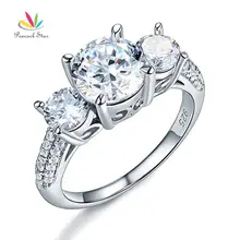 Peacock Star 925 plata esterlina 3 piedra aniversario de boda anillo de compromiso 2 CT joyería Estilo Vintage CFR8225
