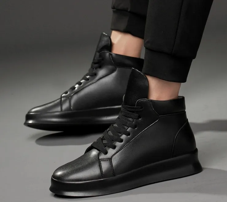 Мужская обувь для отдыха; повседневная обувь из спилка, визуально увеличивающая рост на 7 см и 5 см; модные высокие ботинки; кроссовки на шнуровке - Цвет: black about 5 cm