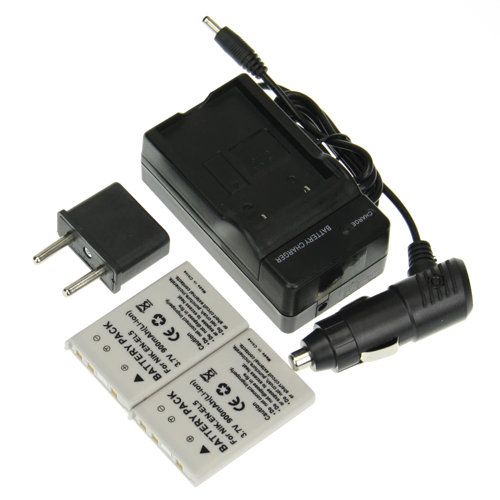  Hot Sale  3.7V 900mAh Li-ion 2PCS Battery + ChargerEN-EL5 ENEL5 EN EL5 For Nikon Coolpix 3700 Coolpix 4200 5200 Coolpix 5900 
