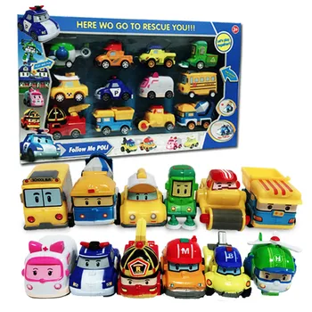 

12pcs/Box Robocar Poli Korea Anime Acion Figure Cartoon Cute Robot Pull Back Rescue Car Model For Children Birthday Gift