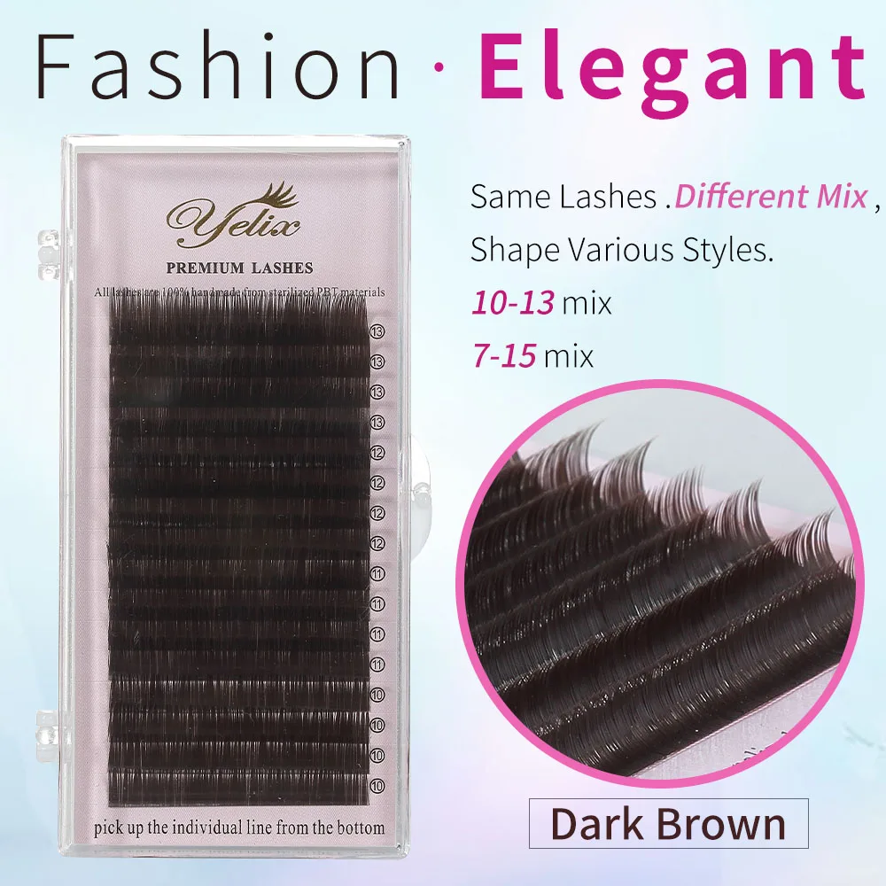 7-15 mix Dark Brown Faux Mink Eyelashes Natural False Individual Eye Lashes Colored Eyelash Extension Fake Lash Set For Makeup