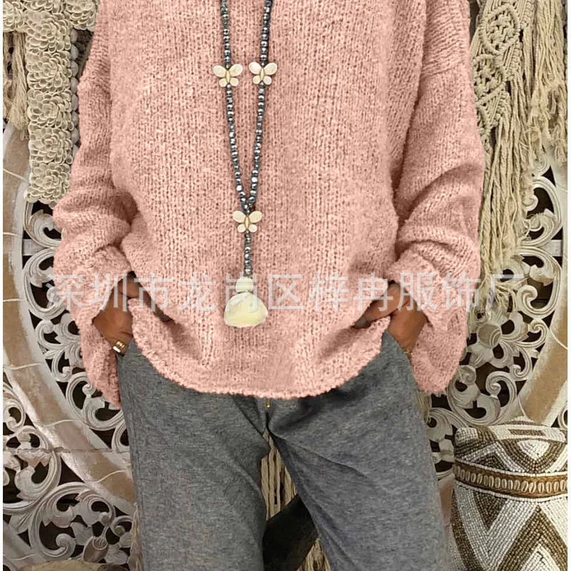 

2019 new sexy fashion large size loose solid color hooded knit sweater 10 colors 6 yards