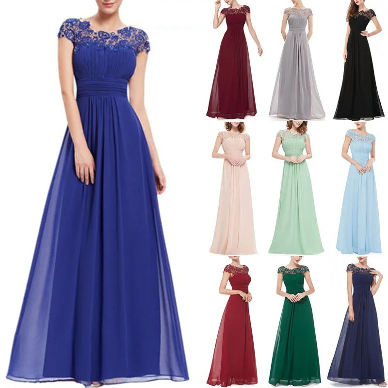 

BackllakeGirls 2019 New Chiffon Evening Dress Scoop Neckline Short Sleeves A Line Dress For Women Floor Length