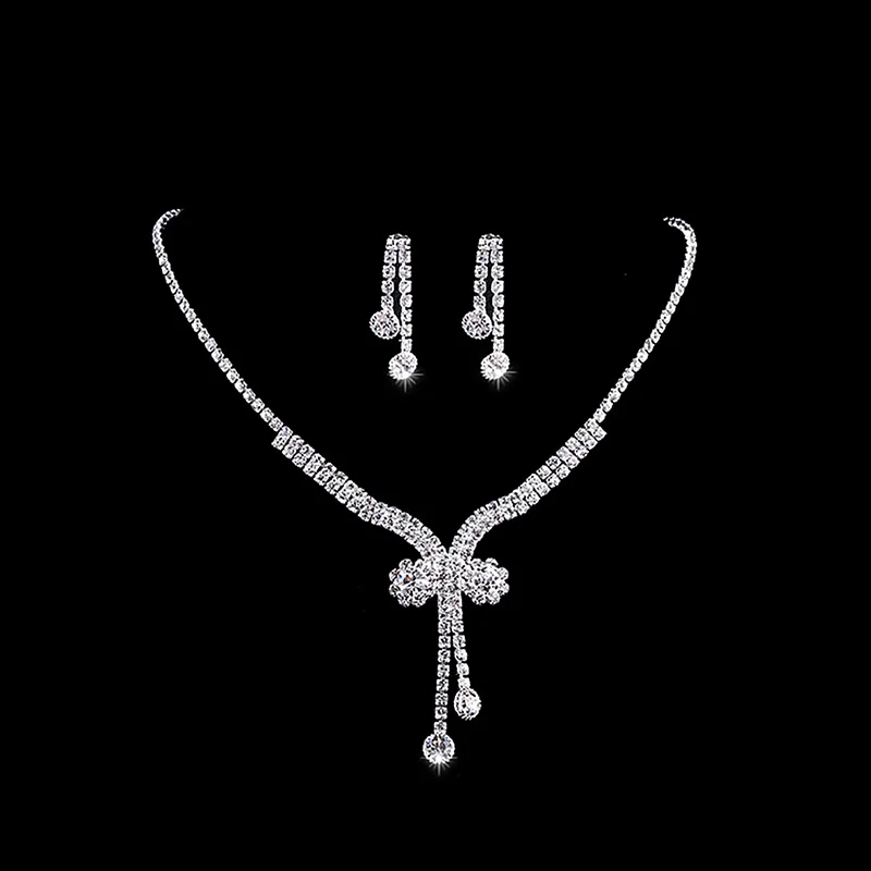 

Rhinestone Necklace Earrings Wedding Bridal Bridesmaid Prom Fashion Jewelry Set for Women 2017