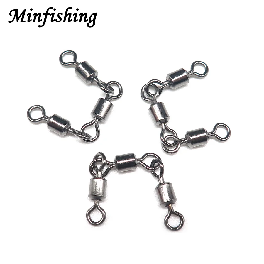 Minfishing 200pcs Rolling Swivels MS 3 Link Ball Bearing Fishing Swivel