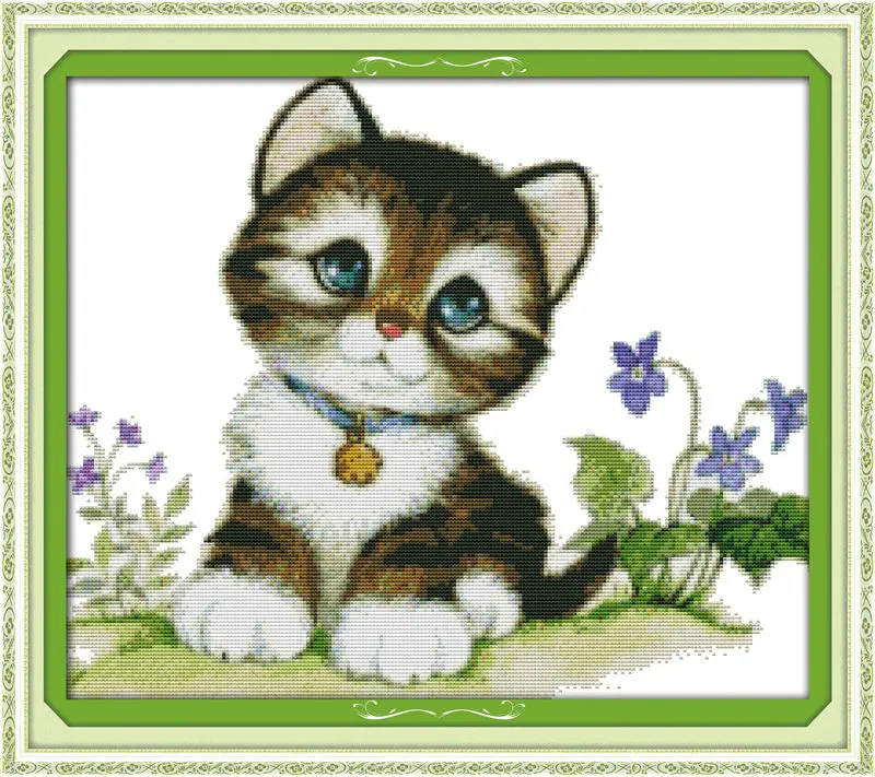 

Lovely Kitten Printed on Canvas DMC Counted Chinese Cross Stitch Kits printed Cross-stitch set Embroidery Needlework