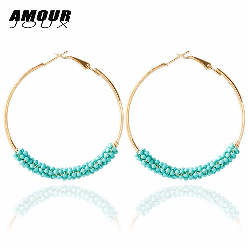 

Big Colorful Beaded Gold Color Boho Round Hoop Earrings for Women Bohemian Earring Wholesales Drop ship