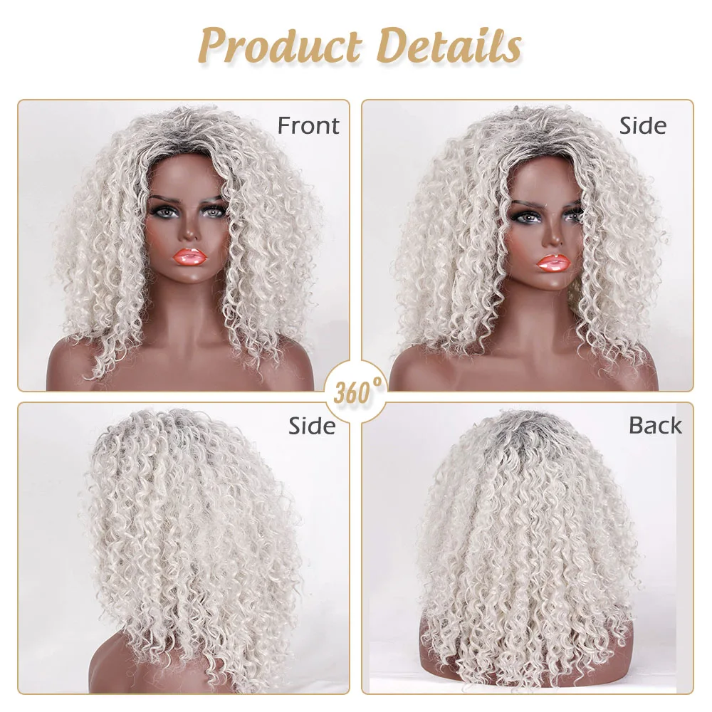 Pelucas negras y rojas con pelo Afro rizado sintético para mujer