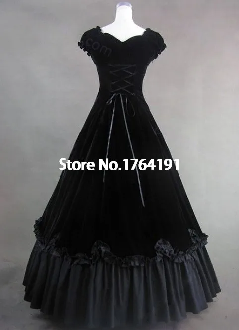 Индивидуальные винтажные черные бархатные с коротким рукавом Готическая викторианская Лолита вечерние платья