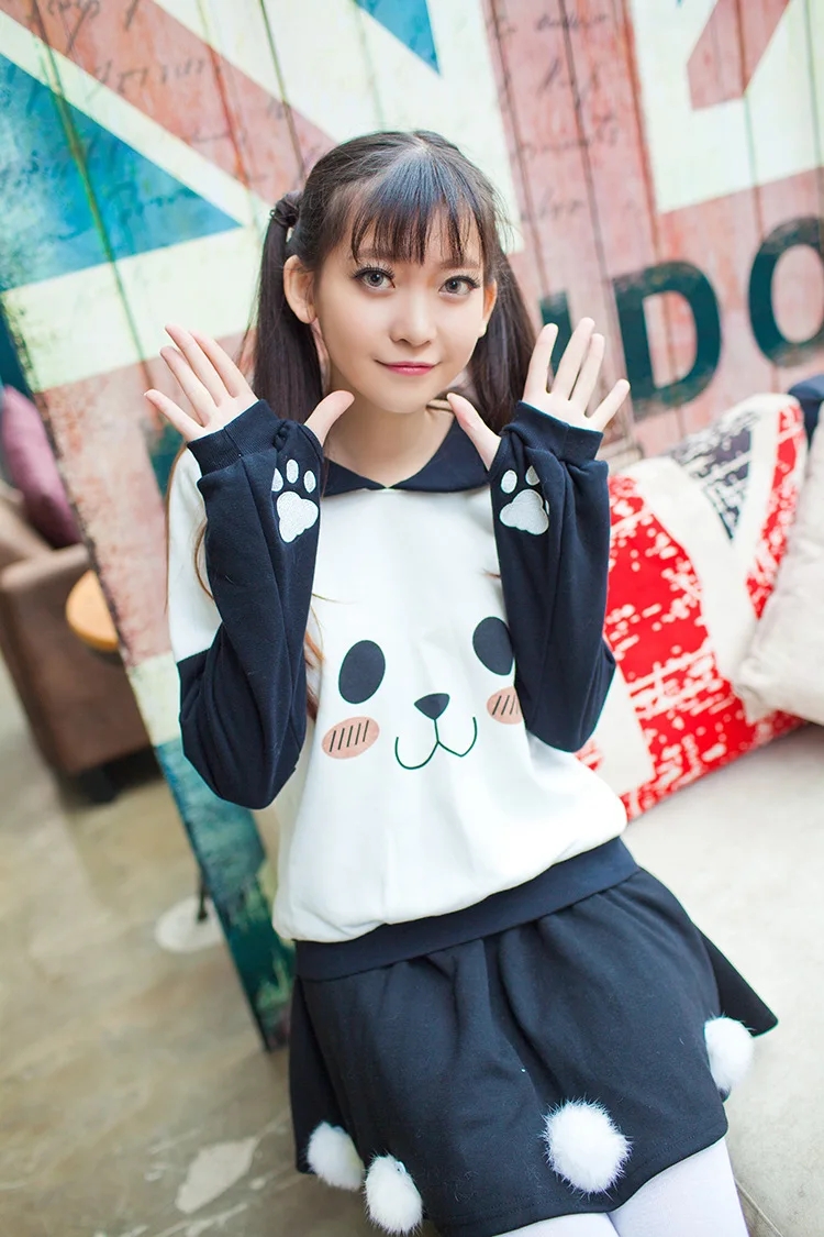 Аниме пуловер с матросским воротником для женщин Kawaii Милая Толстовка Harajuku панда лицо коготь Embrodery Япония Мода для девочек осенние толстовки