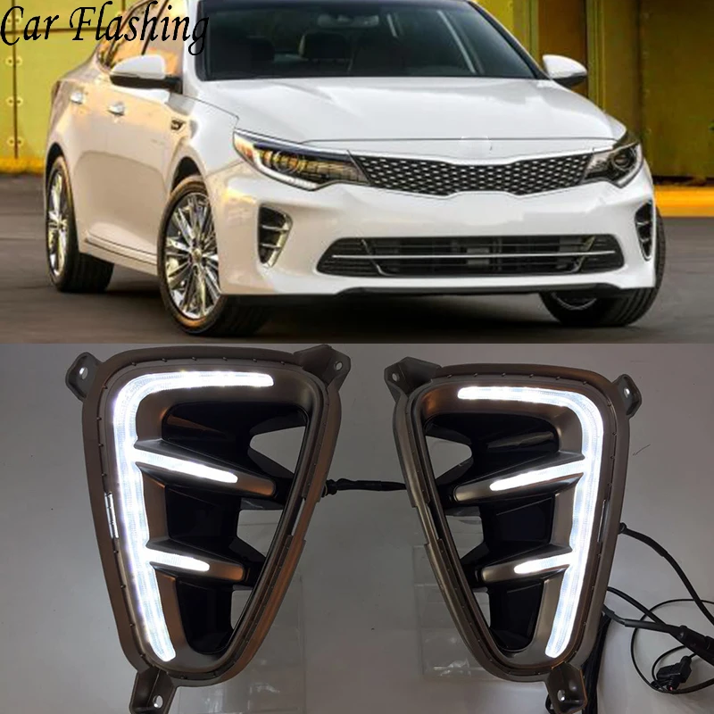 

Car Flashing 2 Pcs For Kia Optima K5 2016 2017 LED DRL Daytime Running Lights Daylight Fog light cover Car styling White