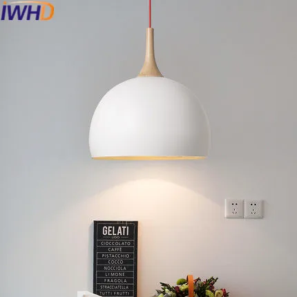 Iwhd hierro lampara madera luz pendiente moderna fixures hogar Iluminación LED lámpara colgante dormitorio cocina Sala madera iluminacion
