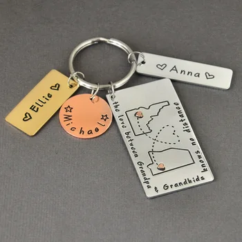 

Personalised Grandpa Keychain Custom Map Key Chain Hand Stamped Keychain From Grand Kids