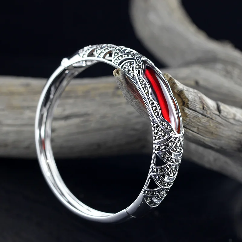 Moda para Mulheres de Todos os Jogo de S925 Jóias de Prata Boutique Nova Pulseira Calcedônia Ágata Romã Vermelha Oco
