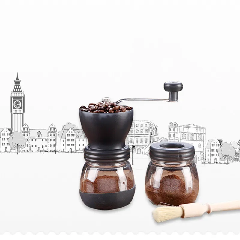 Manual Coffee Bean Grinder with Storage Jar Soft brush Conical Ceramic Burr Quiet Coffee Grinder Portable Coffee Mill tool 02