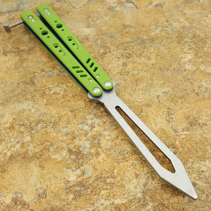 

BRSReplicant green blue G10 Butterfly Trainer Knife D2 Blade Free-swinging EDC Knife Outdoor Camping Folding Pocket Knife