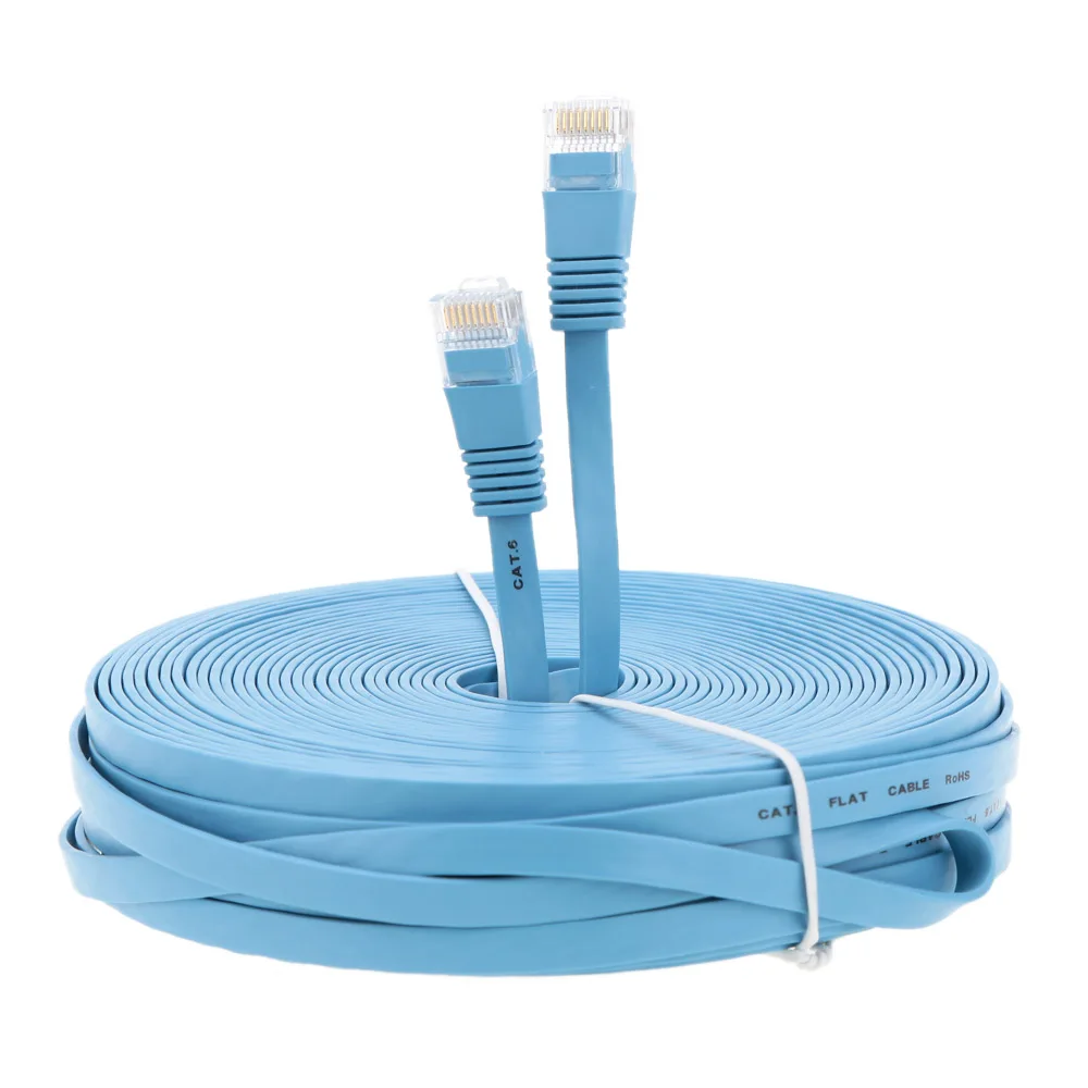 Высококачественный синий высокоскоростной плоский кабель RJ45 30 м/98 42 фута Cat6 Ethernet