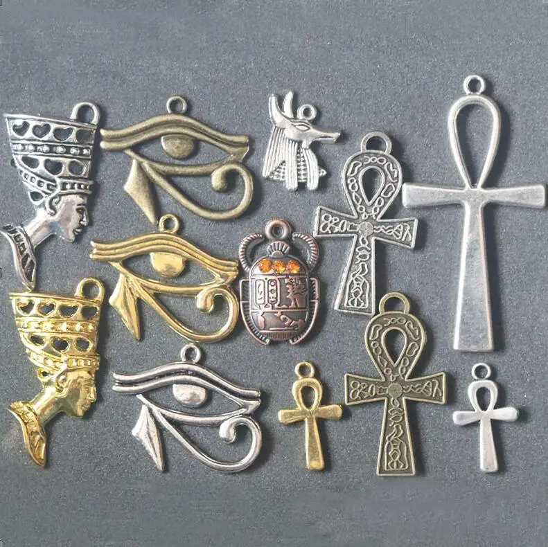 

Mixed Egyptian Queen Nefertti Goddess Ankh Cross Horus Eye Scarab Beetle Pendant Charms For Jewelry Making DIY Handmade