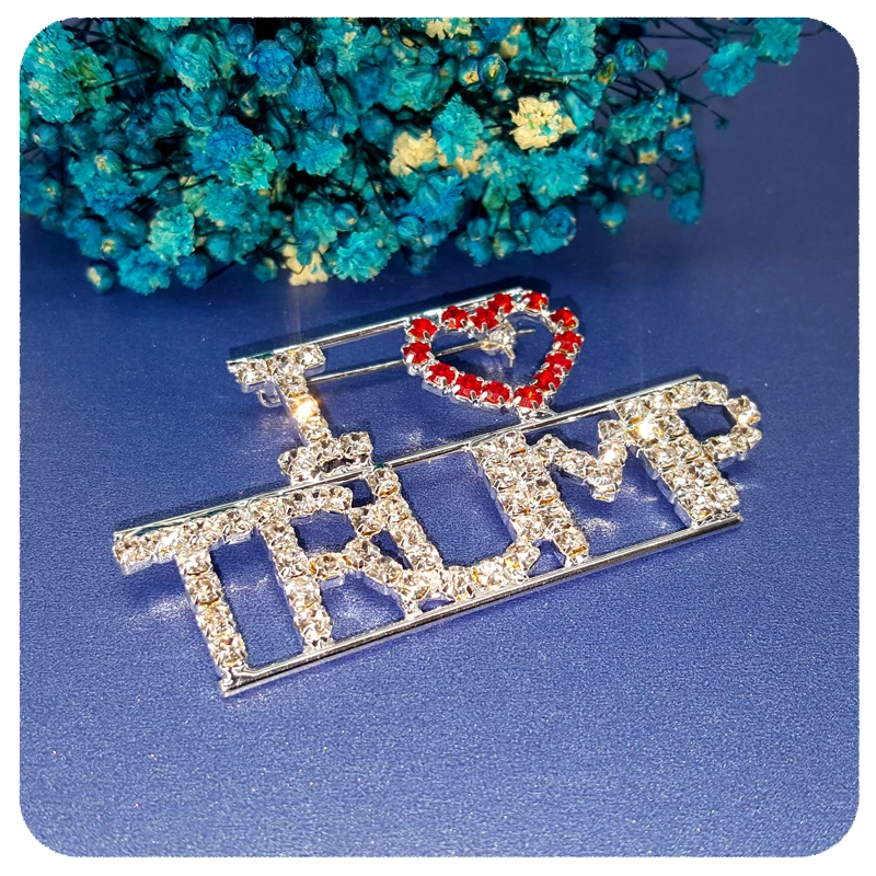 Блестящий Кристалл "I Love TRUMP" слово Брошь булавка ювелирные изделия