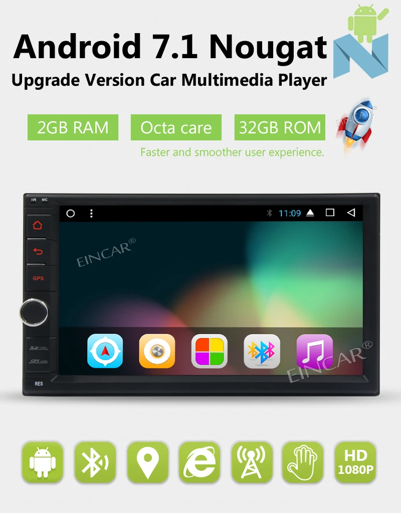 Best Eincar Android 7.1 GPS Navigation 2 Din Car Stereo NO-DVD In Dash gps Head Unit With OBD Bluetooth WIFI/4G MP3 1080p Video 2