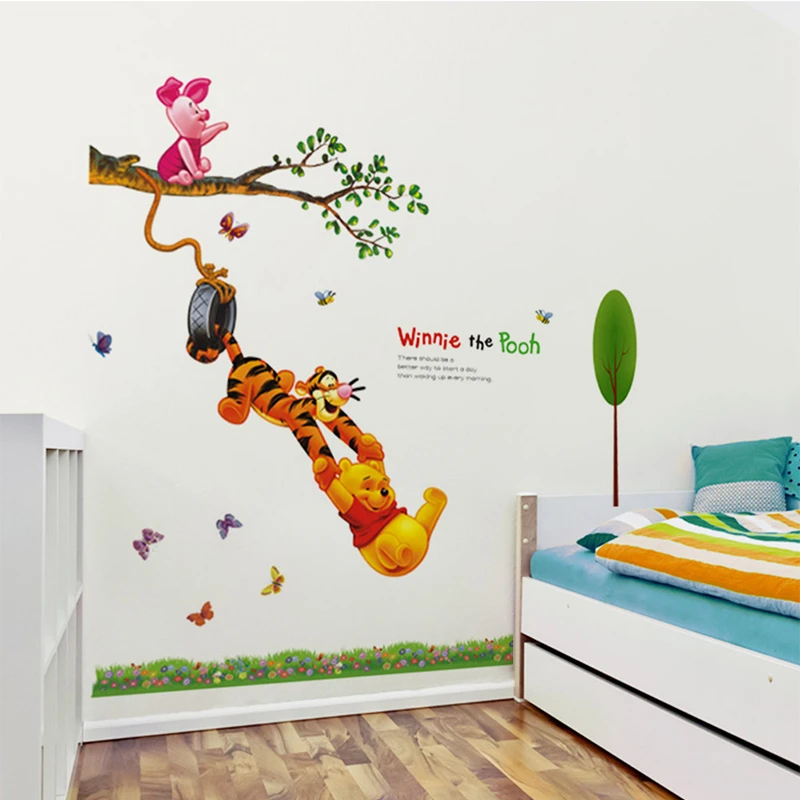 

Cartoon Winnie the Pooh butterfly PVC wall stickers for kids rooms boys girl Children home decor wall decals home decoration