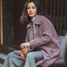 Зимнее элегантное женское Шерстяное Пальто с узором «гусиная лапка», Женская шерстяная куртка с отложным воротником, осеннее пальто размера плюс, новые модные парки