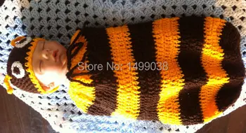 

Hand crocheted 'bumble bee' beanie and sleepsack set