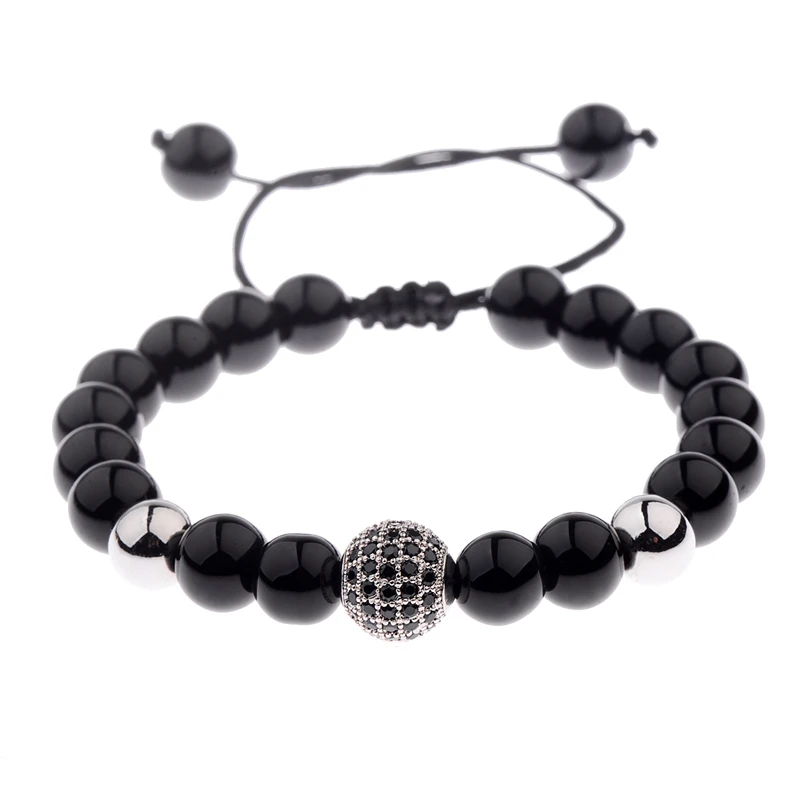 DOUVEI Round Black CZ Zircon Pave Lava Weaving Bracelet Men Beads Weaving Bracelet Homme Adjustable Dropshipping ABL005