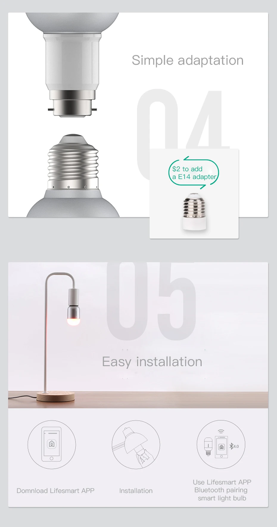 Original Lifesmart Smart LED Bulb 16 M RGB Colorful 6W E27 90-240V Bluetooth APP Smart Phone Remote Control For Bedside Lamp (7)