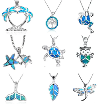 

Fashion silver color Filled Blue Imitati Opal Sea Turtle Pendant Necklace for Female Animal Wedding Ocean Beach Jewelry Gift
