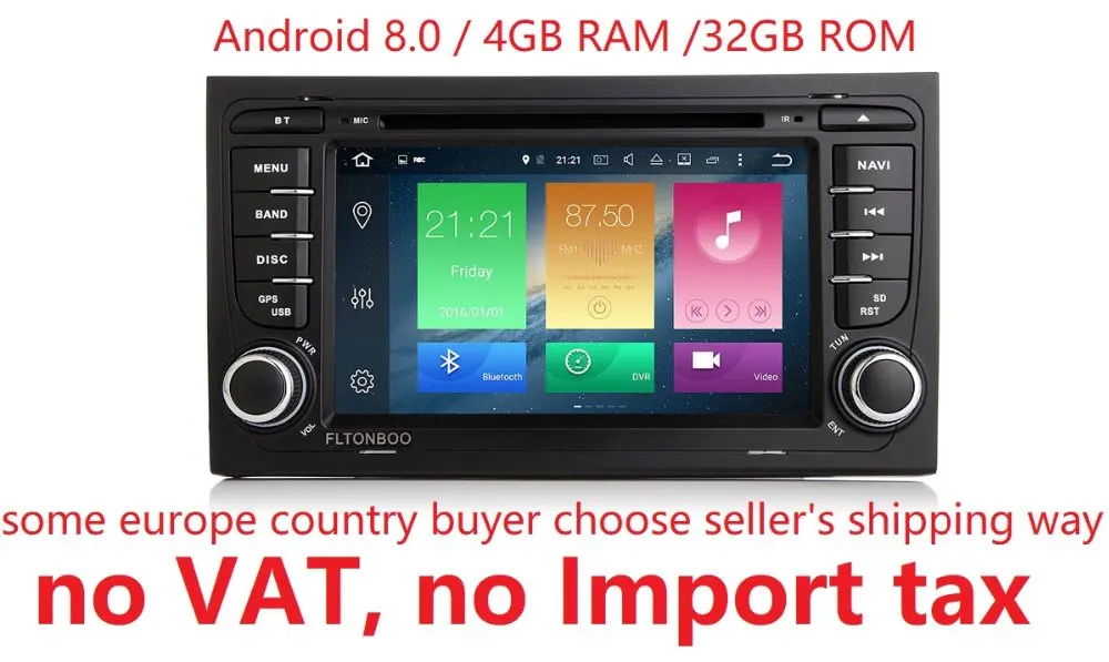 

7" 2din 4GB RAM 32GB ROM px5 android 8.0 car gps navigation for Audi A4 2002 - 2008,wifi,free 8g map,steering wheel,touch screen
