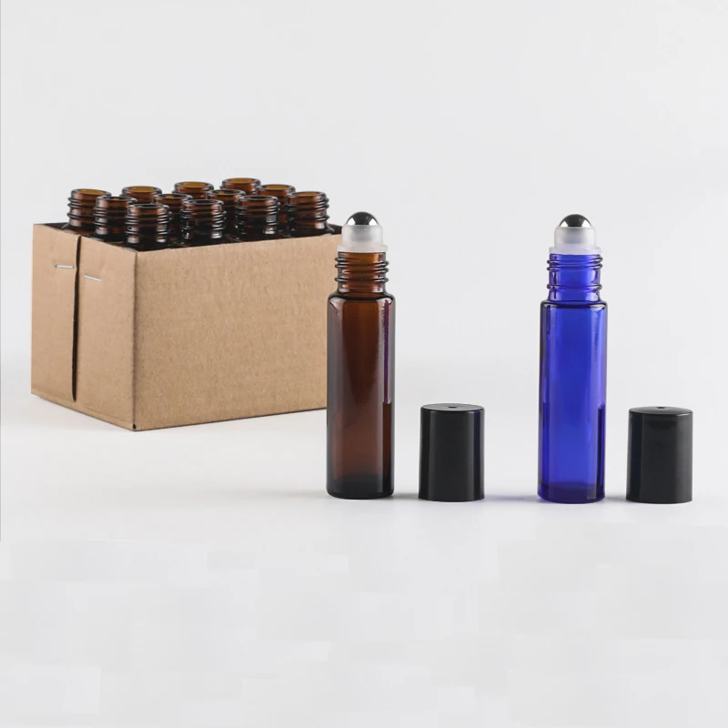 12pcs 10ml Glass Roll-on Bottles With Stainless Steel Roller Balls Empty Essential Oil Perfume Refillable Bottles Beauty Care