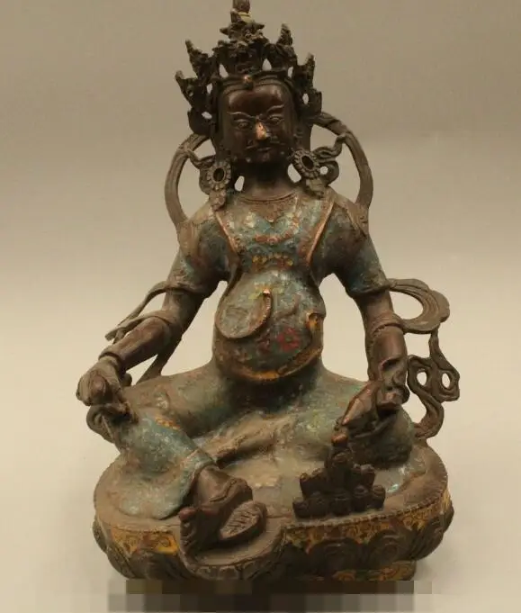

S02266 11"Chinese Tibet Buddhism Cloisonne Bronze Money drawing Jambhala Buddha Statue (B0328)