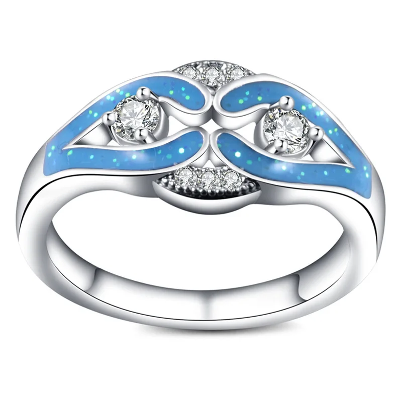 

925 Silver Rings Fashion Blue Enamel and Shiny Zircon Ring for Women Wedding Jewelry