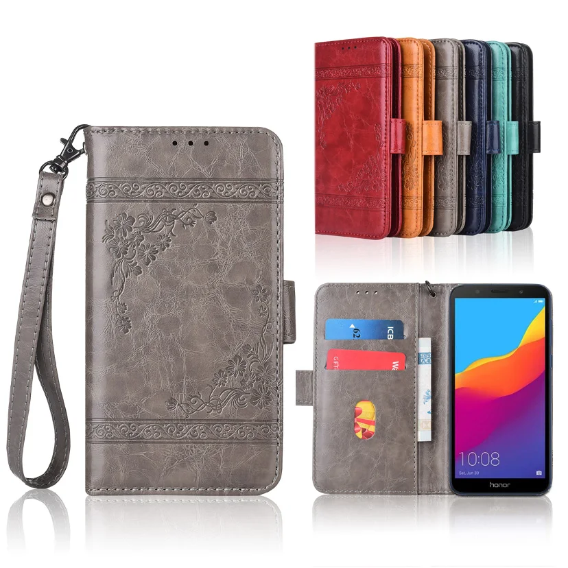 

TPU Wallet case for Huawei Honor 7A 5.45'' Flip case with Strap,100% special PU leather embossing flower book cover case