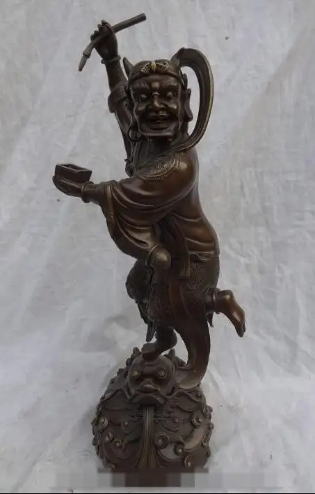 

S3973 16" Tibet Pure Bronze Vajra Japanese Dharma Buddha Statue Ride Dragon Joss