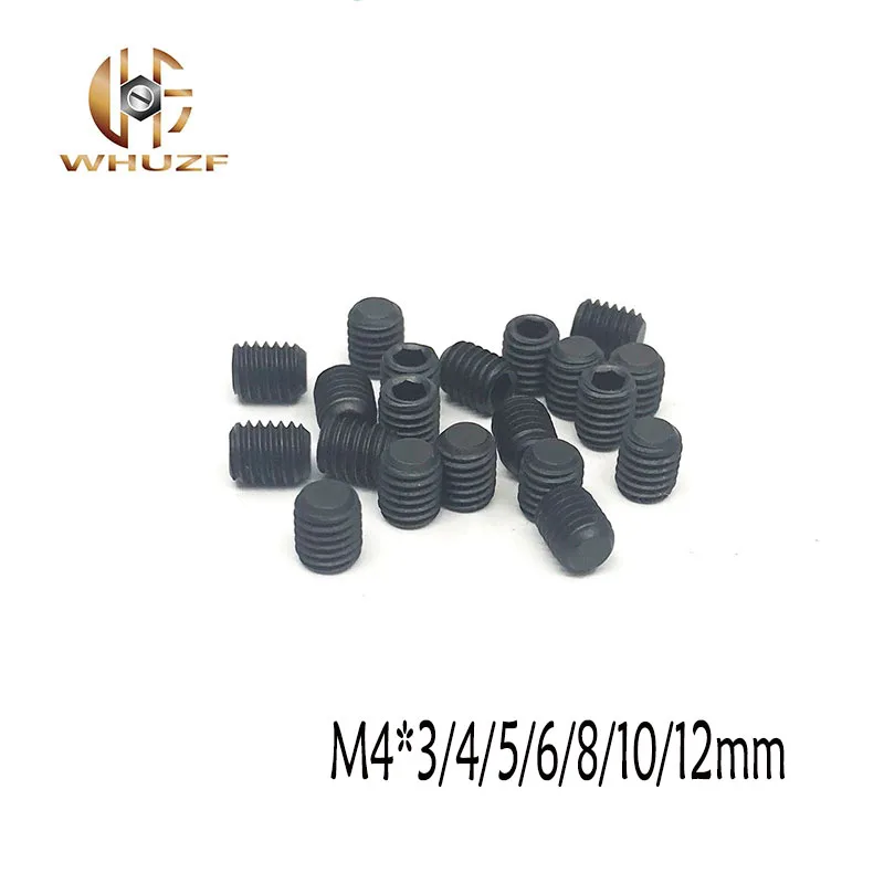 

40PC M4*3/4/5/6/8/10/12 DIN913 Black Carbon Steel Metric Thread Grub Screws Flat Point Hexagon Socket Set Screw Headless Bolt