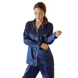 2018 Модные женские сексуальные шелковые атласные пижамы комплект с длинным рукавом пижамы костюм женский из двух предметов пижамы ночное