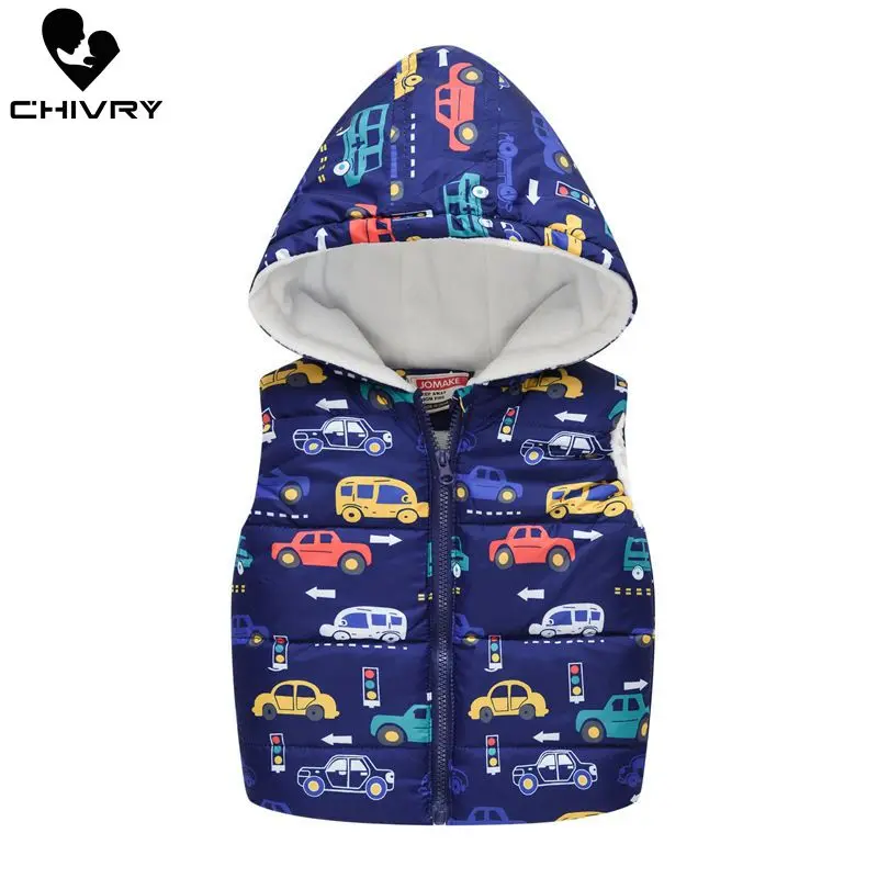 Greatest  2019 Autumn Winter New Boys Girls Sleeveless Hooded Wool Vest Jacket Cartoon Print Coat Kids Warm C