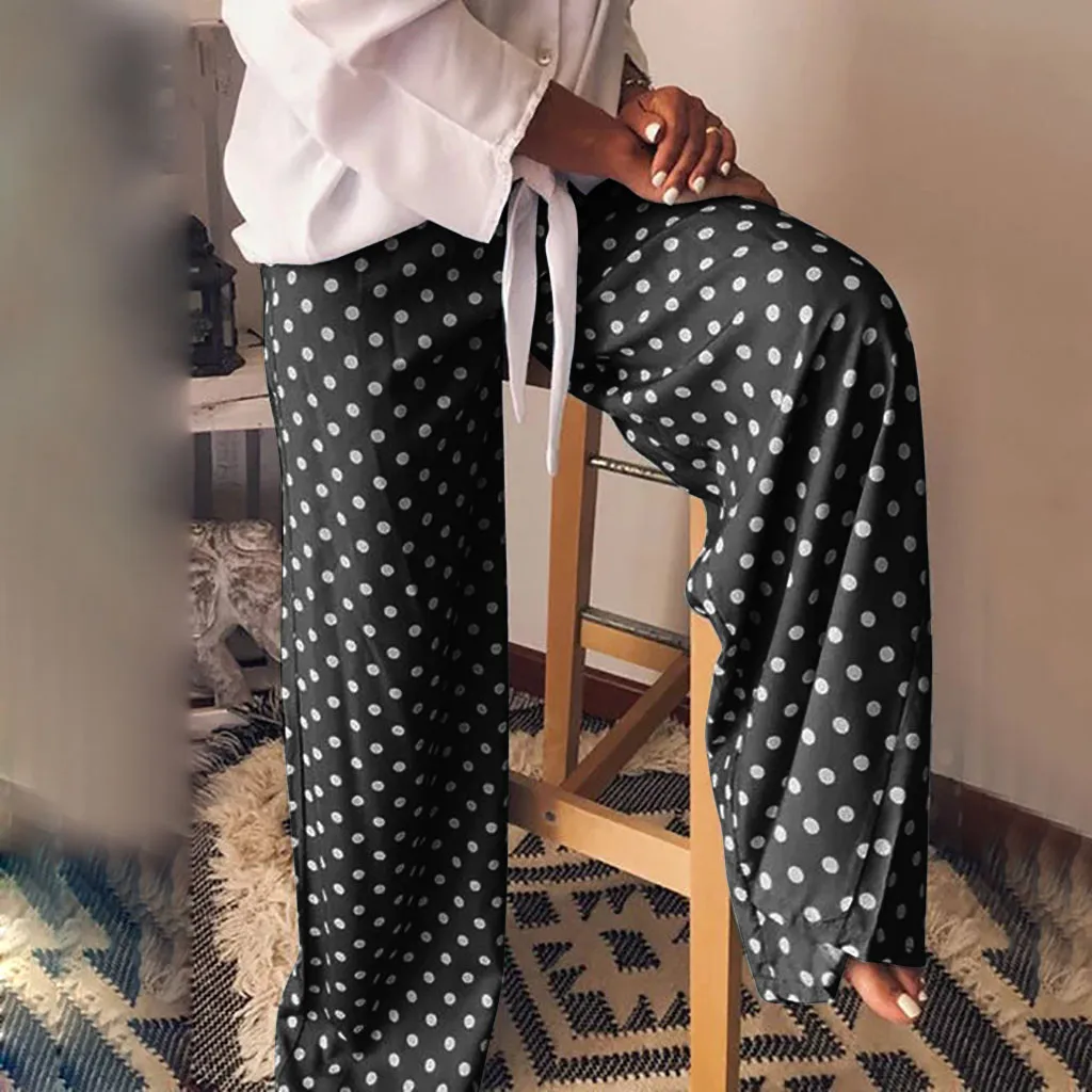 

Women's Wide Leg Pants Casual Dot Printed Elastic Waist Palazzo Long Pants Summer 3 Colors Plus Size Lady Trousers Longue