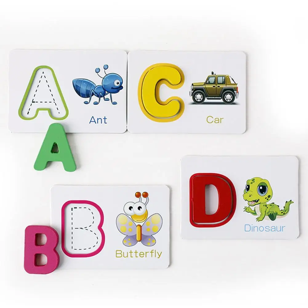 Cartão de Alfabetização Cognitivos para Preschool Cartão Inglês Carta Aprendizagem Montessori Alfabeto Palavra Brinquedos Children Bebê 6 Quebra-cab.