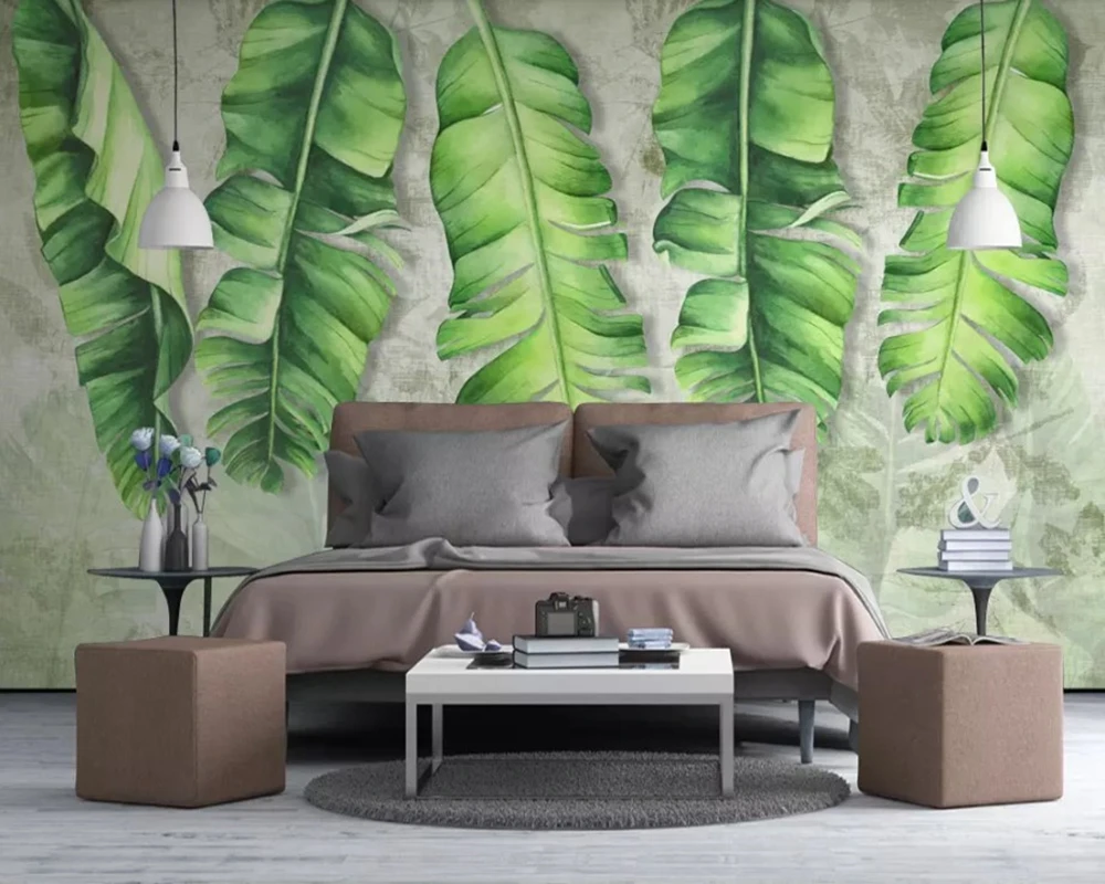 Nordic свежий современный тропический лес банановый лист 3d обои, гостиная спальня ТВ диван стены спальня ресторан кафе барная Фреска
