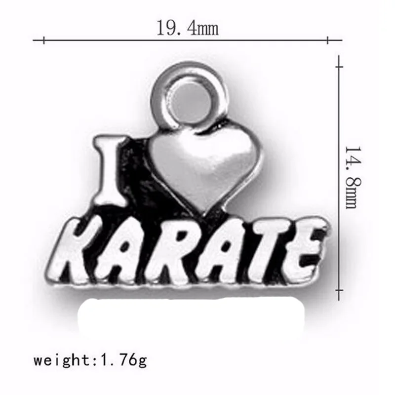 50 12.26 new silver i love karate Dangle Charms Jewelry DIY Findings Fit Bracelet Necklace or Floating Locket Accessories